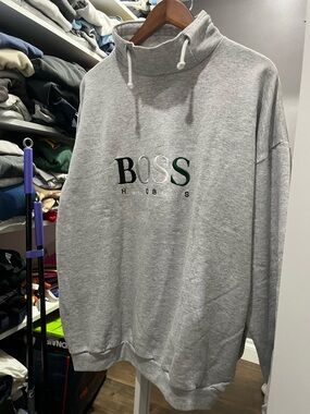 Boss Light Grey Drawstring Logo Pullover Hoodie